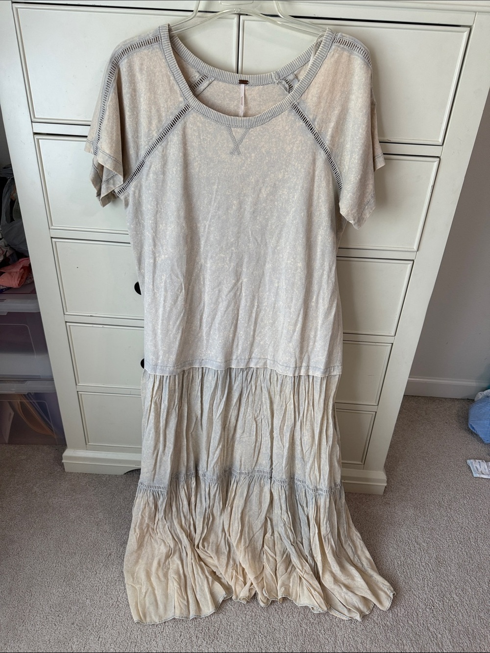 Free People Light Beige Tiered Short-Sleeve Maxi Dress